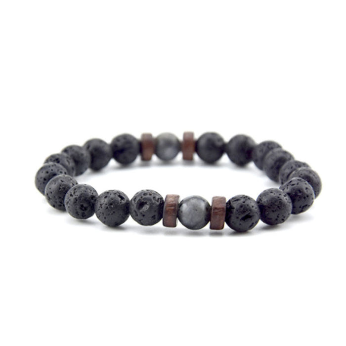 Wholesale Volcanic Stone Wood Bead Bracelet Hematite Beaded Men Polished MOQ≥2 JDC-BT-ManS008