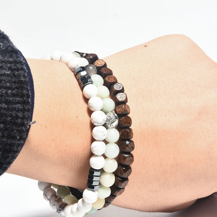 Wholesale Volcanic Stone Wood Bead Bracelet Hematite Beaded Men Polished MOQ≥2 JDC-BT-ManS008