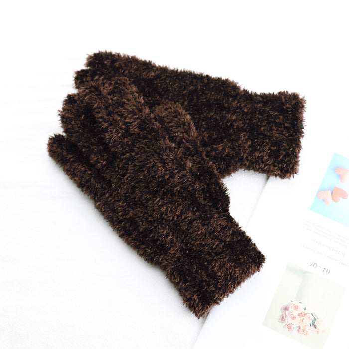 Wholesale Gloves Feather Yarn Solid Color Plush Warm JDC-GS-QinS001