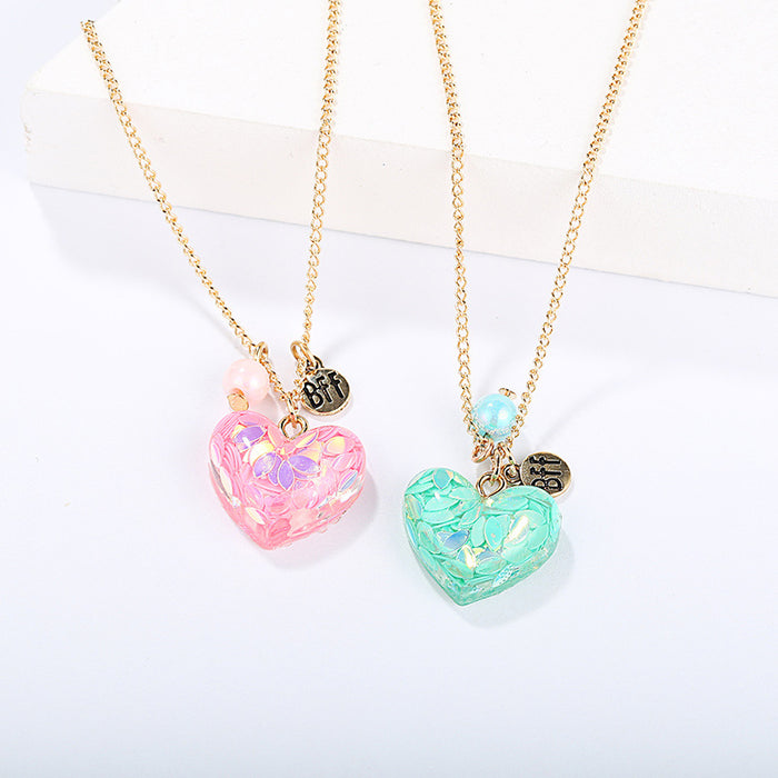 Wholesale BFF Letter Simple Cute Peach Heart Shaped Children's Necklace MOQ≥3 JDC-NE-shenX003