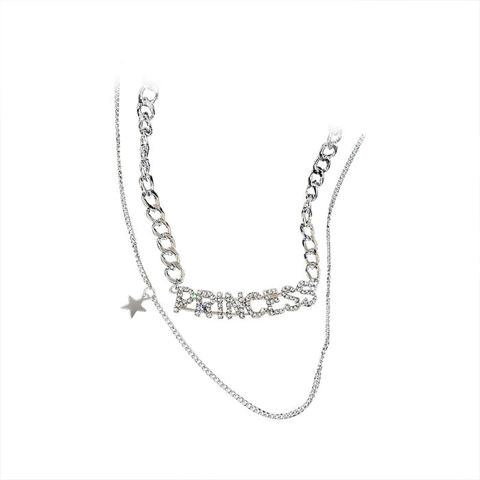 Jewelry WholesaleWholesale diamond-encrusted letter star double alloy necklace JDC-NE-BaoY006 Necklaces 宝钰 %variant_option1% %variant_option2% %variant_option3%  Factory Price JoyasDeChina Joyas De China