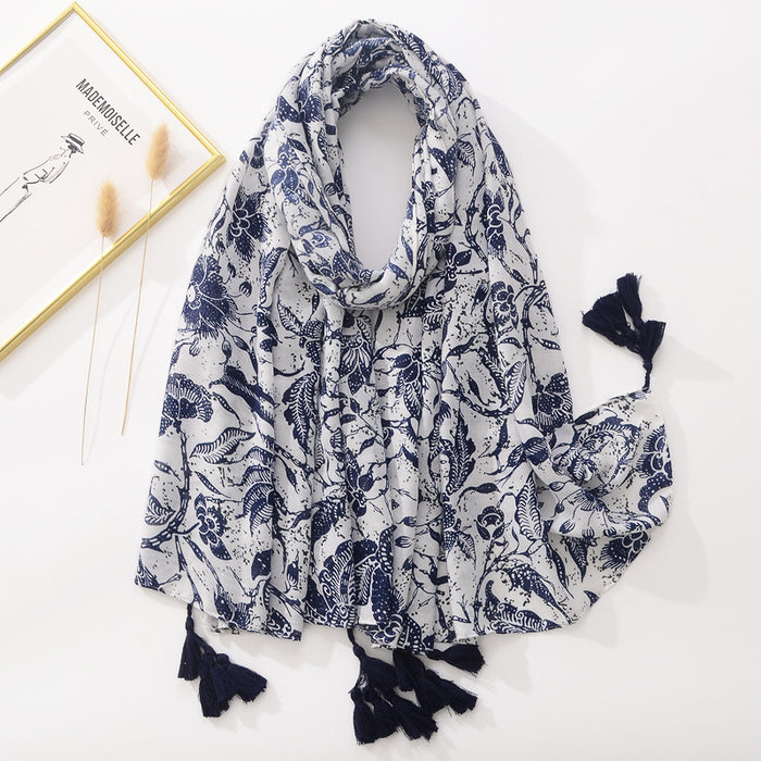 Wholesale Silk Scarf Polyester Blue White Tie Dye Shawl JDC-SS-Mifan002