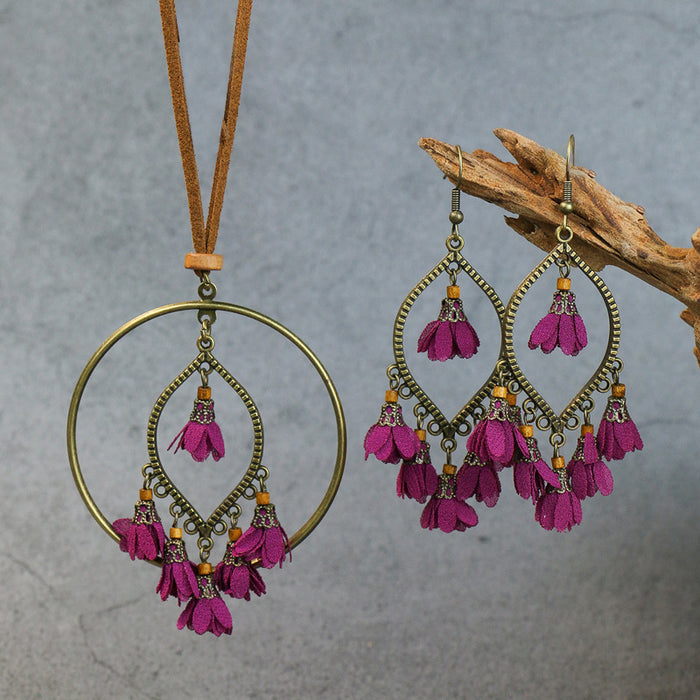 Wholesale Earrings Alloy Flowers Tassel Set JDC-ES-Yuhong021