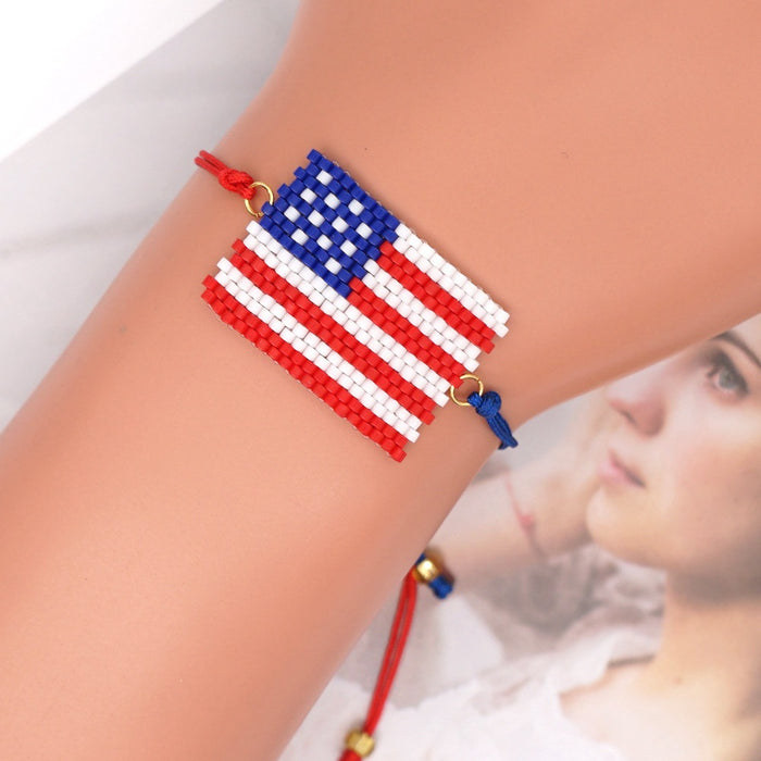 Wholesale 4th of July Independence Day American Flag Beaded Pure Hand Woven Bracelet JDC-BT-GBH093