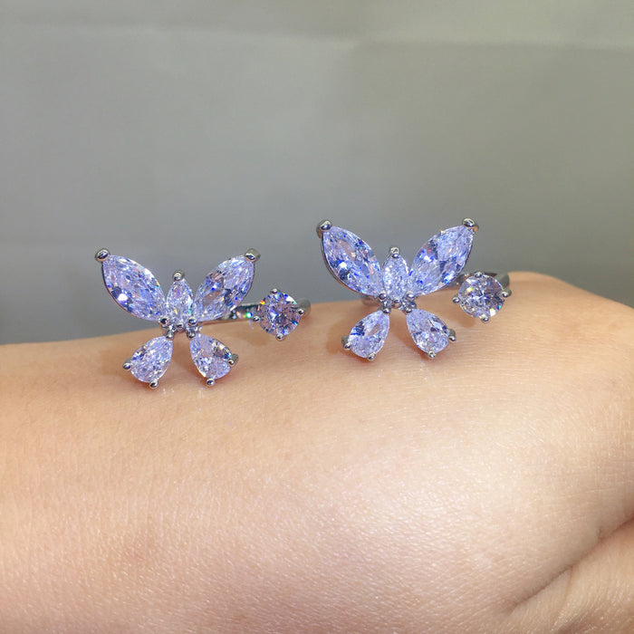 Wholesale 5A Large Zircon Butterfly Ring With Adjustable Opening MOQ≥2 JDC-RS-MYi001