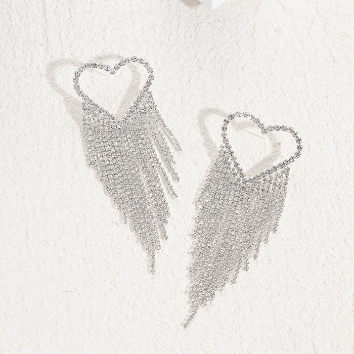 Wholesale Earrings Alloy Rhinestone Valentine's Day Heart Tassel JDC-ES-JUYAO013