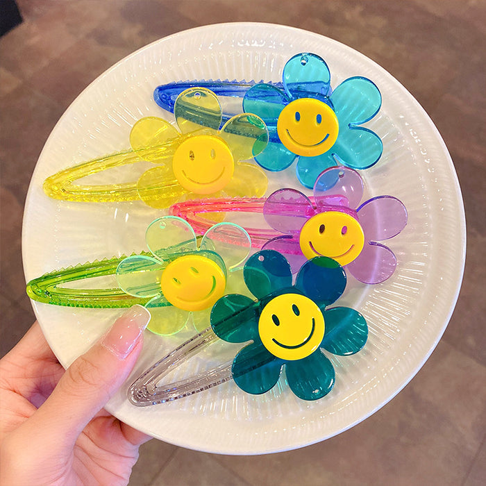 Wholesale Acrylic Hair Clip Cute Smiley Color Transparent Hairpin JDC-HC-I394