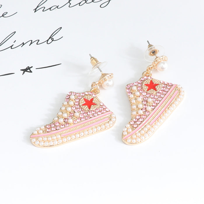 Wholesale Earrings Alloy Diamonds Cute Pink Girls Casual Shoes JDC-ES-JJ362