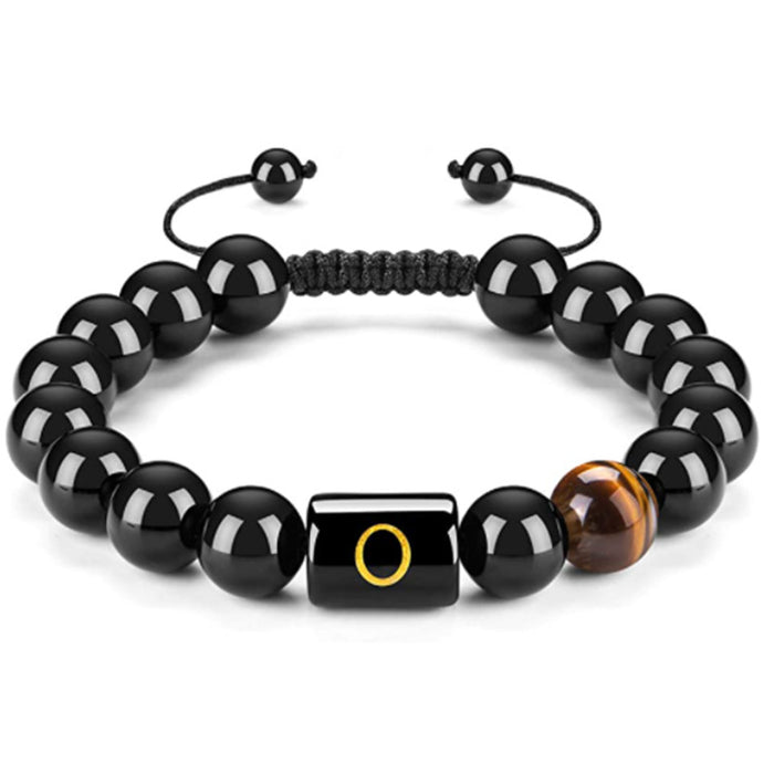 Wholesale Natural Black Onyx Stone Bracelet Men's 26 Letters Purely Handmade JDC-BT-YinY019