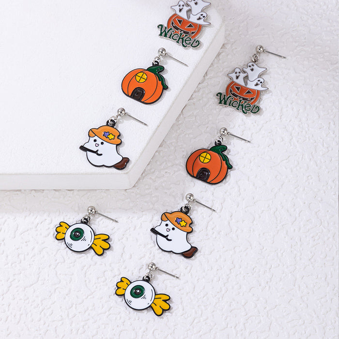 Wholesale Earring Alloy Halloween Cartoon Pumpkin Ghost Stud Earrings JDC-ES-MOM025