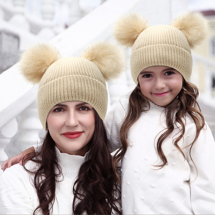 Wholesale Hat Wool and Fleece Double Wool Ball Parent-child Hat MOQ≥2 JDC-FH-Xiami003