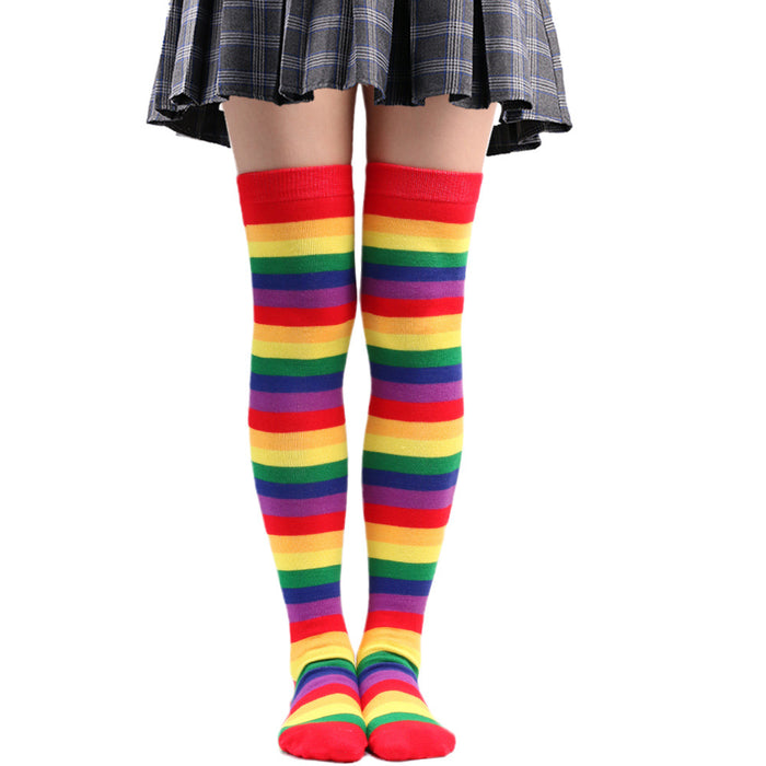 Wholesale Socks Polyester Rainbow Stripe Over-the-Knee Socks MOQ≥3 JDC-SK-XQ003