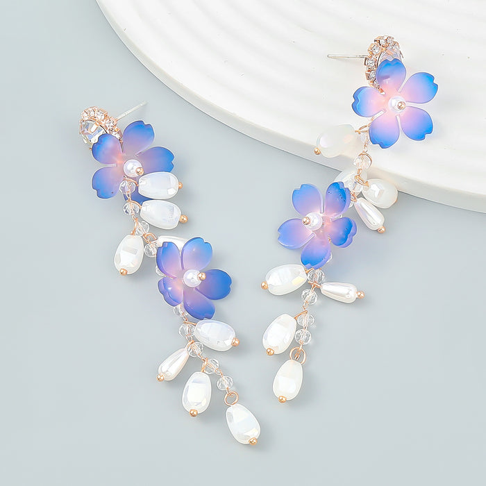 Wholesale Multilayer Resin Floral Imitation Pearl Long Earrings JDC-ES-JL1012