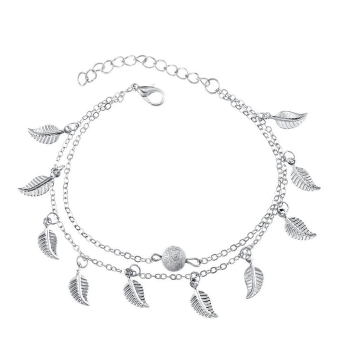 Wholesale beach style leaf anklet double layer tassel small leaf anklet MOQ≥2 JDC-AS-RuiP004