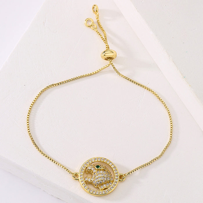 Wholesale Bracelet Copper Zircon Leopard Head Hip Hop JDC-BT-PREMAG005