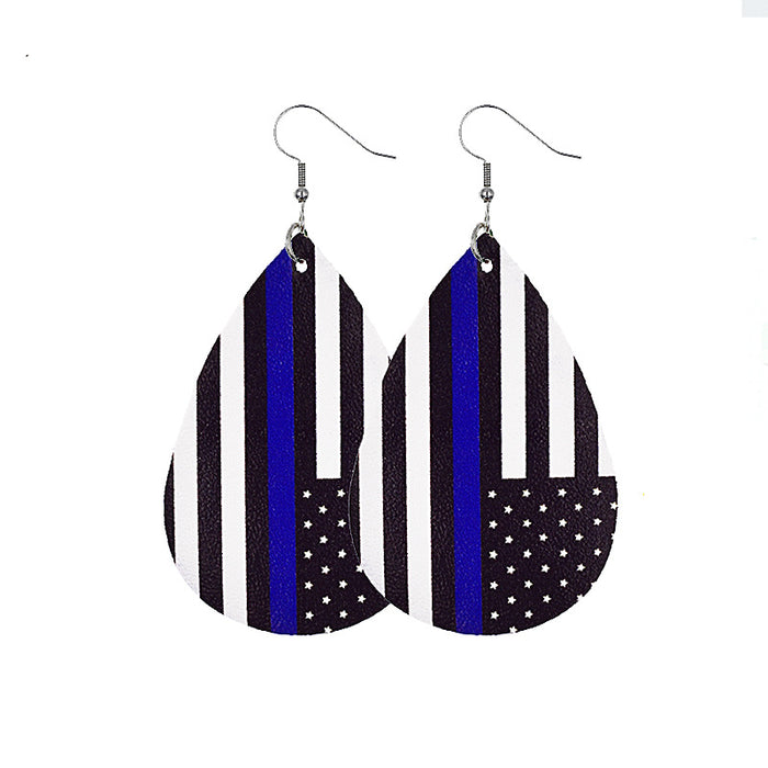 Wholesale 4th of July Independence Day Leather Earrings Flag Double Sided Printed Leather JDC-ES-Chengy021