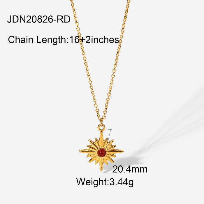 Wholesale Titanium Steel Round Diamond Eight-pointed Star Love Pendant Necklace JDC-NE-JD394