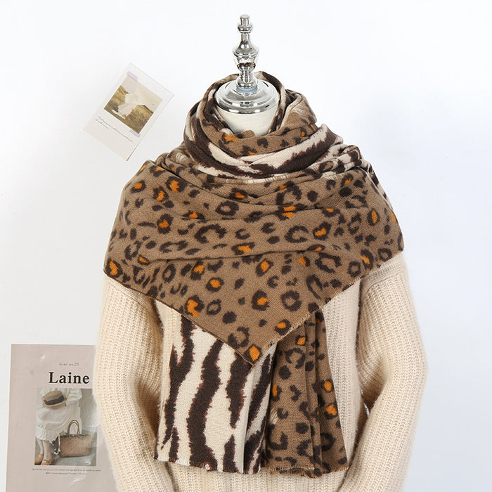 Wholesale Scarf imitation cashmere leopard print color printing shawl thickened winter warm JDC-SF-XJY003