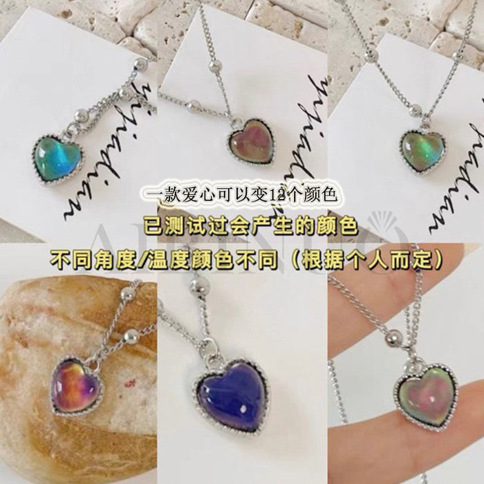 Jewelry WholesaleWholesale Titanium Steel Thermostone Color Changing Love Necklace JDC-NE-cy061 necklaces 纯影 %variant_option1% %variant_option2% %variant_option3%  Factory Price JoyasDeChina Joyas De China