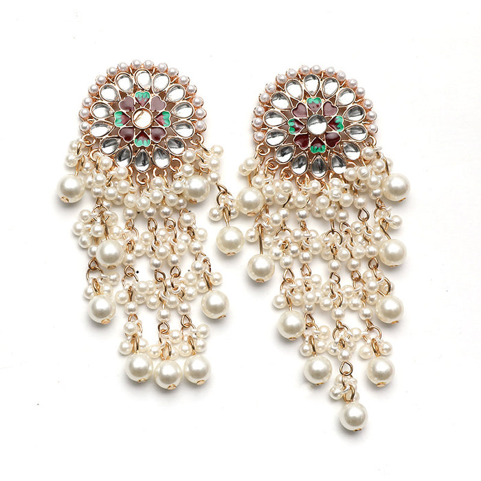 Jewelry WholesaleWholesale vintage diamond-encrusted pearl tassel earrings JDC-ES-KaiQ013 Earrings 凯庆 %variant_option1% %variant_option2% %variant_option3%  Factory Price JoyasDeChina Joyas De China