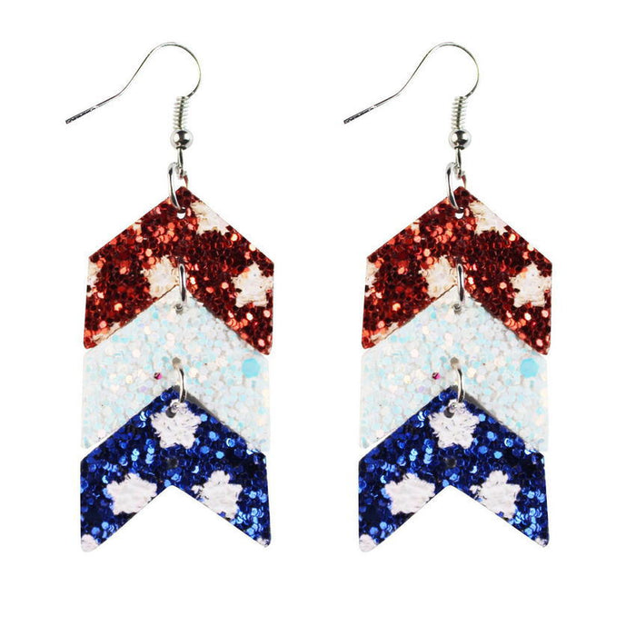 Wholesale 4th of July Stars Stripes Flag Pattern Independence Day Leather Earrings JDC-ES-KDL004