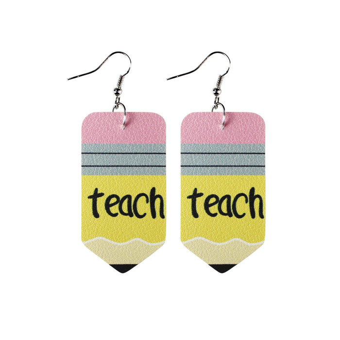 Wholesale Earrings PU Teacher's Day Gift Double Sided Printing MOQ≥2 JDC-ES-Tianpi005