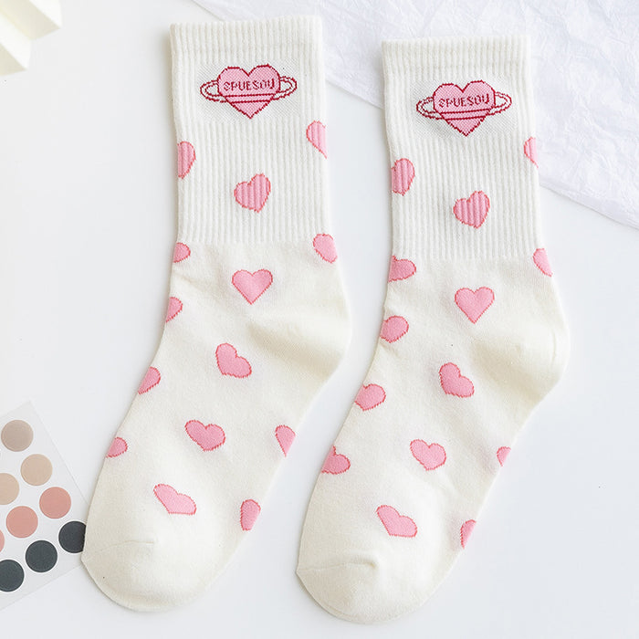 Wholesale socks women's socks pink love cute MOQ≥2 JDC-SK-CYu017