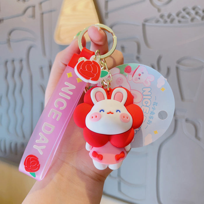 Wholesale Keychains PVC Alloy Cute Happy Rabbit MOQ≥2 JDC-KC-YDao050