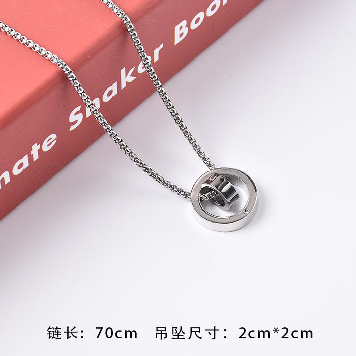 Wholesale Necklaces Titanium Steel Fashion LOVE Double Ring JDC-NE-JiaM002