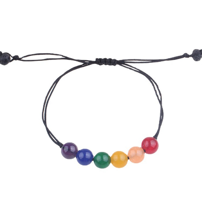 Wholesale lgbt same sex colored stone adjustable braided six color rainbow bracelet MOQ≥2 JDC-BT-HaoL004