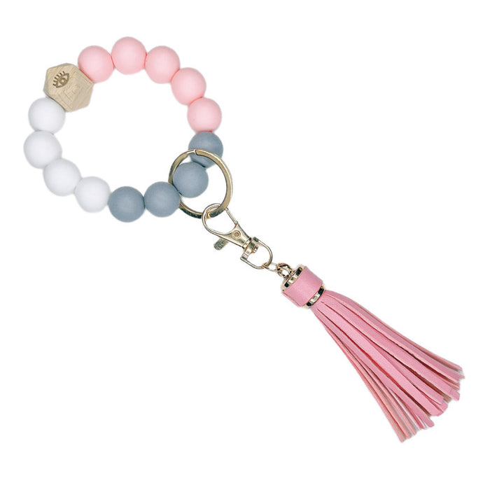 Wholesale Silicone Beaded Leather Tassel Wrist Keychain JDC-KC-WuoD020