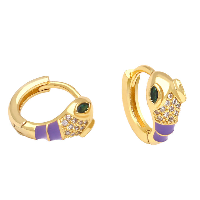 Wholesale Earrings Copper Plated 18K Gold Zircon Enamel Snake JDC-PREMAS-ES-009