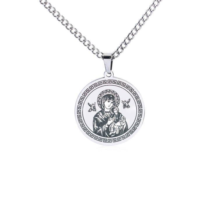 Wholesale Stainless Steel Religious Catholic Virgin Mary Round Long Necklace JDC-NE-DY002