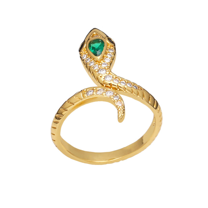 Wholesale Ring Copper Plated 18K Gold Zircon Snake Adjustable JDC-PREMAS-RS-003