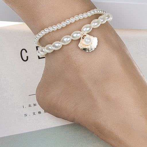 Jewelry WholesaleWholesale Retro Simple Shell Imitation Pearl Set Anklet JDC-AS-Ly013 Anklets 乐钰 %variant_option1% %variant_option2% %variant_option3%  Factory Price JoyasDeChina Joyas De China