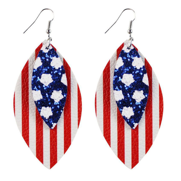 Wholesale 4th of July Stars Stripes Flag Pattern Independence Day Leather Earrings JDC-ES-KDL004