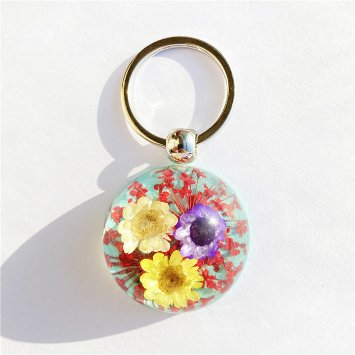 Wholesale Random Resin Amber Dried Flower Keychain MOQ≥12 JDC-KC-AWei002