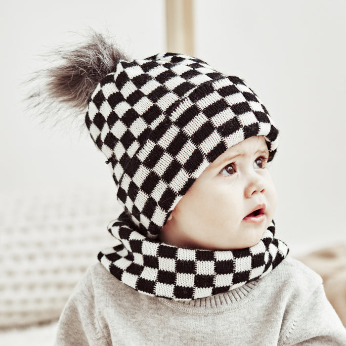 Wholesale Hat Acrylic Plaid Warm Children's Scarf 2-piece Set MOQ≥2 JDC-FH-MY015