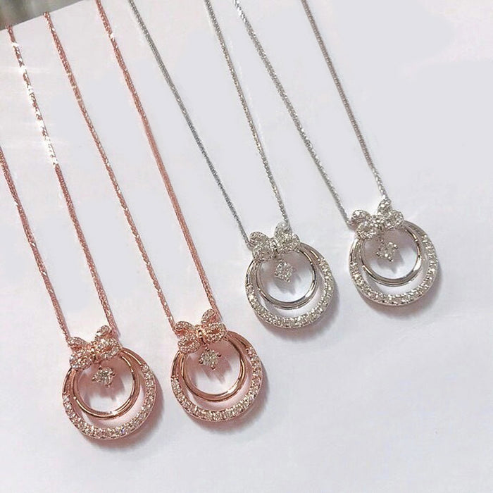 Wholesale Sweet Bow Diamond Zircon Necklace MOQ≥2 JDC-NE-CaoS042