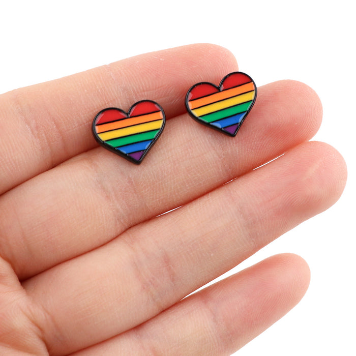 Wholesale Earrings Alloy Cartoon Green Leaf Rainbow Color Heart Stud Earrings JDC-ES-kubei008