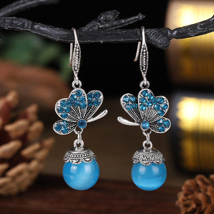 Wholesale Butterfly Cropped Opal Diamond Alloy Earrings JDC-ES-YYDX008