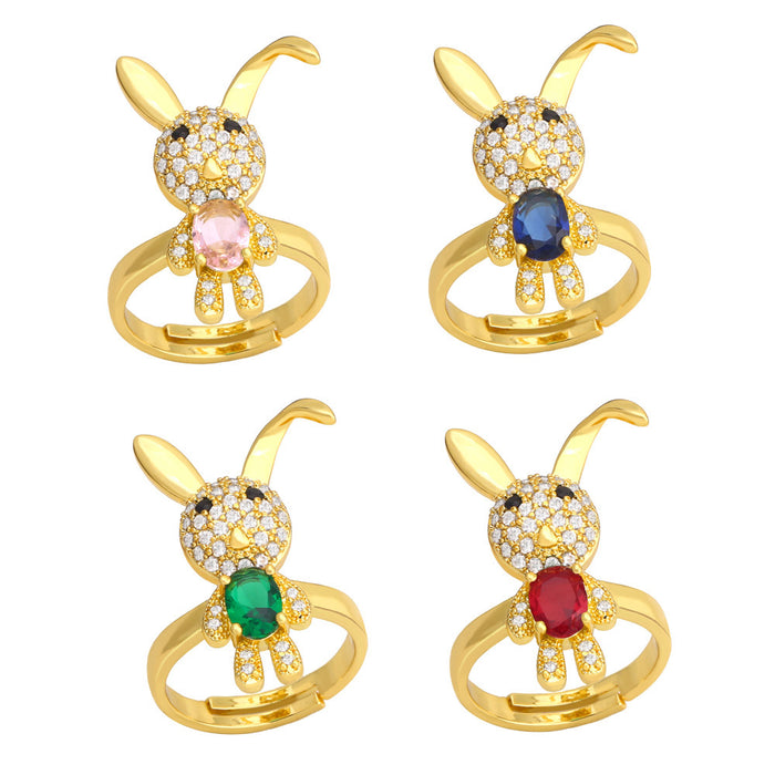 Wholesale Ring Copper Plated 18K Gold Zircon Rabbit Adjustable JDC-PREMAS-RS-002