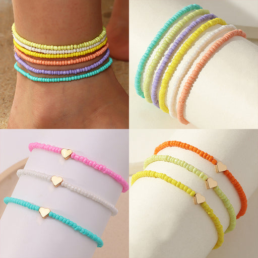 Jewelry WholesaleWholesale Multicolored Rice Bead Anklet Boho Beach Beaded Love JDC-AS-NZ012 Anklets 奈珠 %variant_option1% %variant_option2% %variant_option3%  Factory Price JoyasDeChina Joyas De China