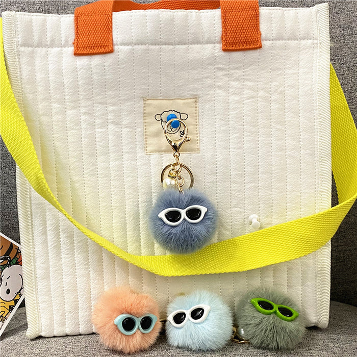 Wholesale Cute Plush Pearl Glasses Hairball Doll Keychain JDC-KC-KaiY004