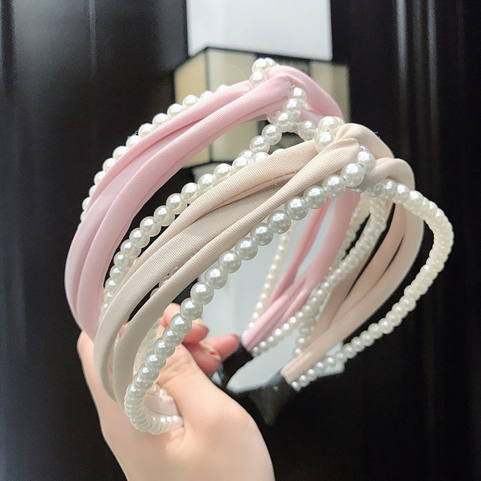 Wholesale Headband Hollow Pearl Cross Hairband Hair Accessories JDC-HD-LeiY005