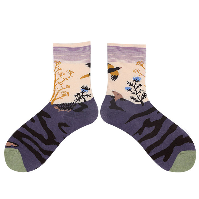 Wholesale literary abstract oil painting socks AB surface socks JDC-SK-XinH013