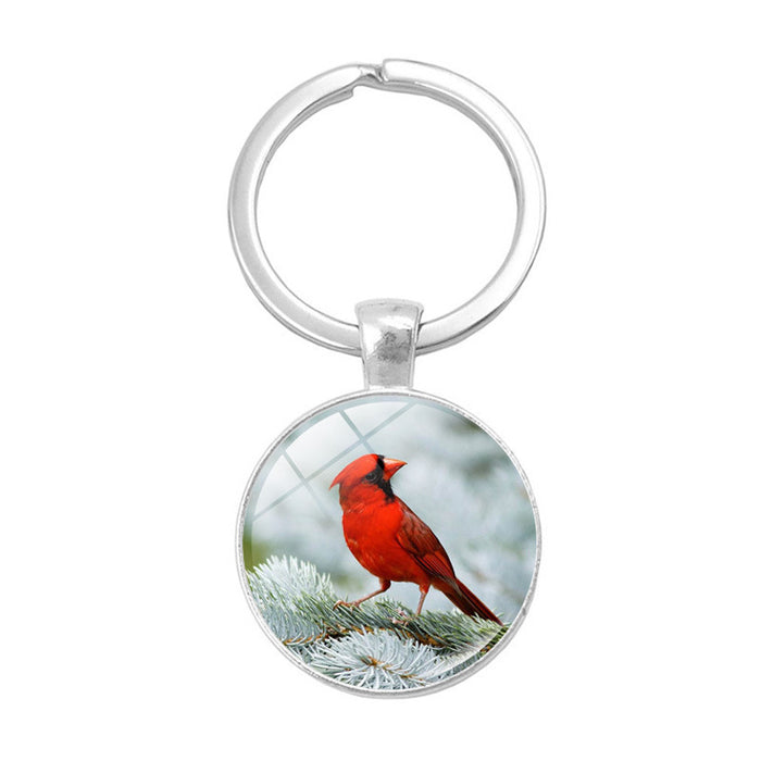 Wholesale Keychains Alloy Glass Piece Cardinal Bird Time Gem JDC-KC-HengX010