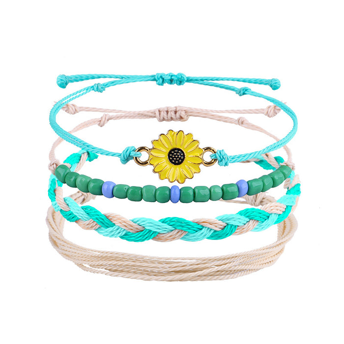 Wholesale Wax Thread Braided Rice Bead Bracelet Boho Daisy Sun Flower JDC-BT-QiuX007