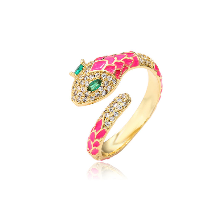 Wholesale Zircon Snake Copper Adjustable Ring JDC-RS-AG353