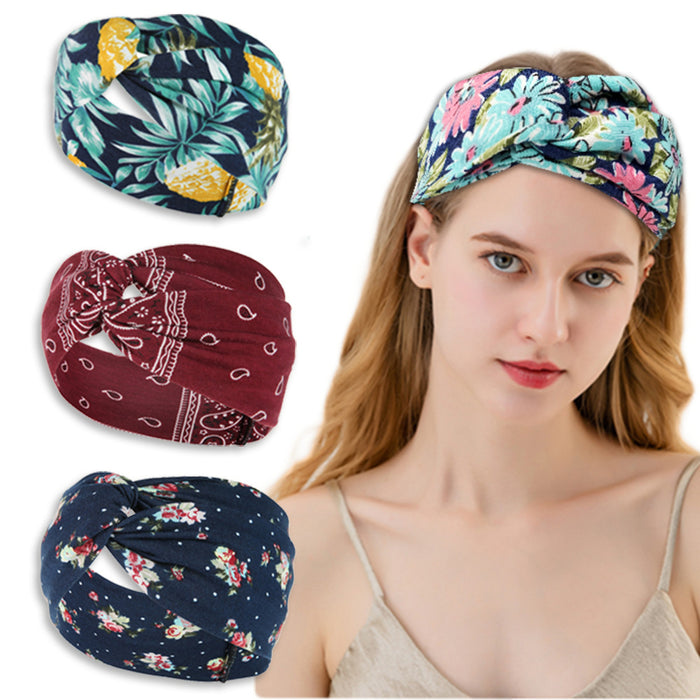 Wholesale Headband Fabric Bohemian Print Sports Antiperspirant Headband Sweat Absorption MOQ≥2 JDC-HD-FanM012